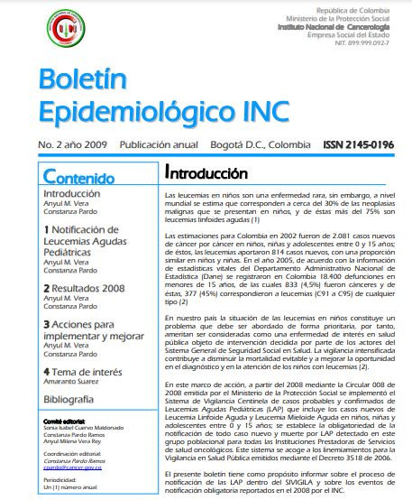 Boletín epidemiológico INC No. 2 año 2009