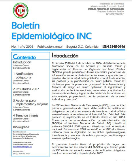 Boletín epidemiologico INC N.1-2008