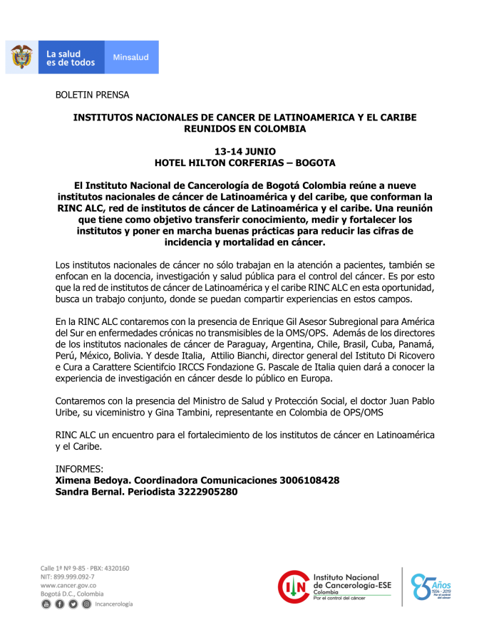 Boletín de prensa RINC-ALC