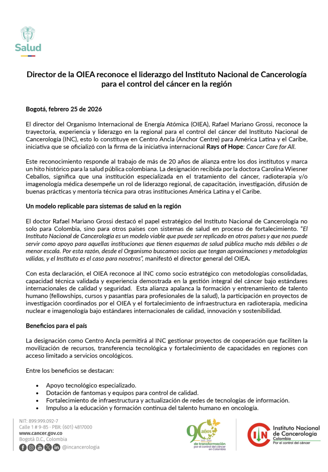 Comunicado de prensa OIEA - INC